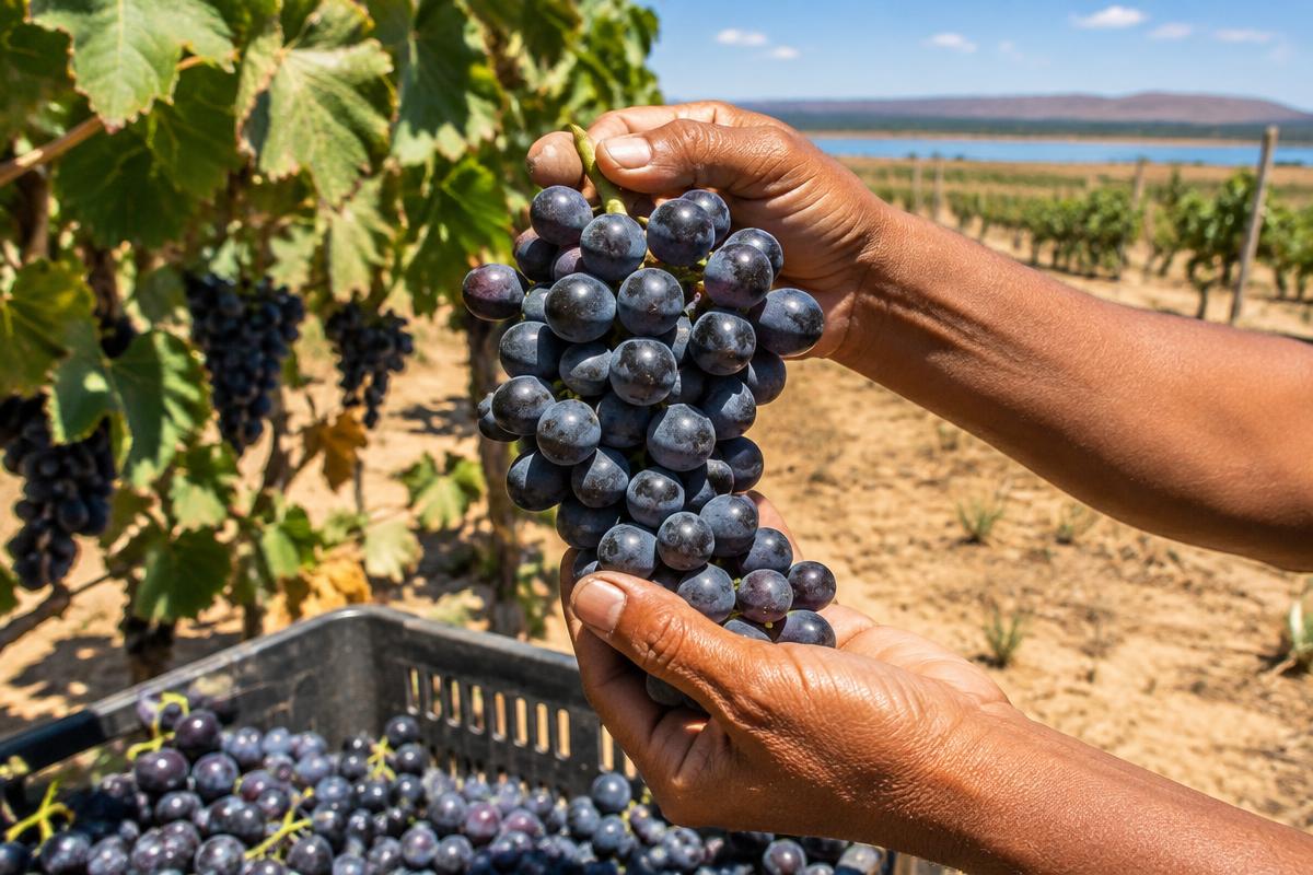 Cacho de uvas na colheita (imagem ilustrativa)